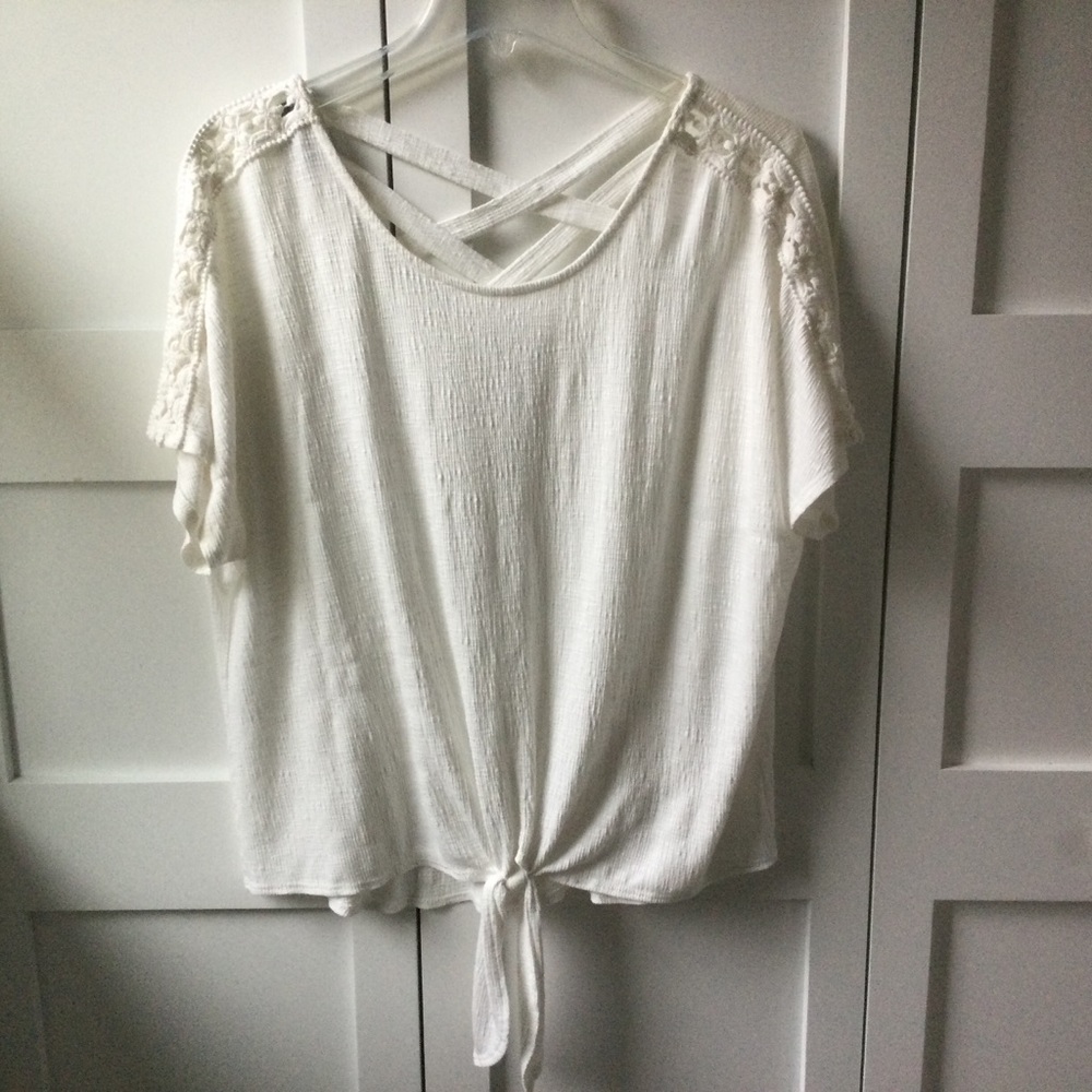 Tie Front Cross Back Tee Shirt Top